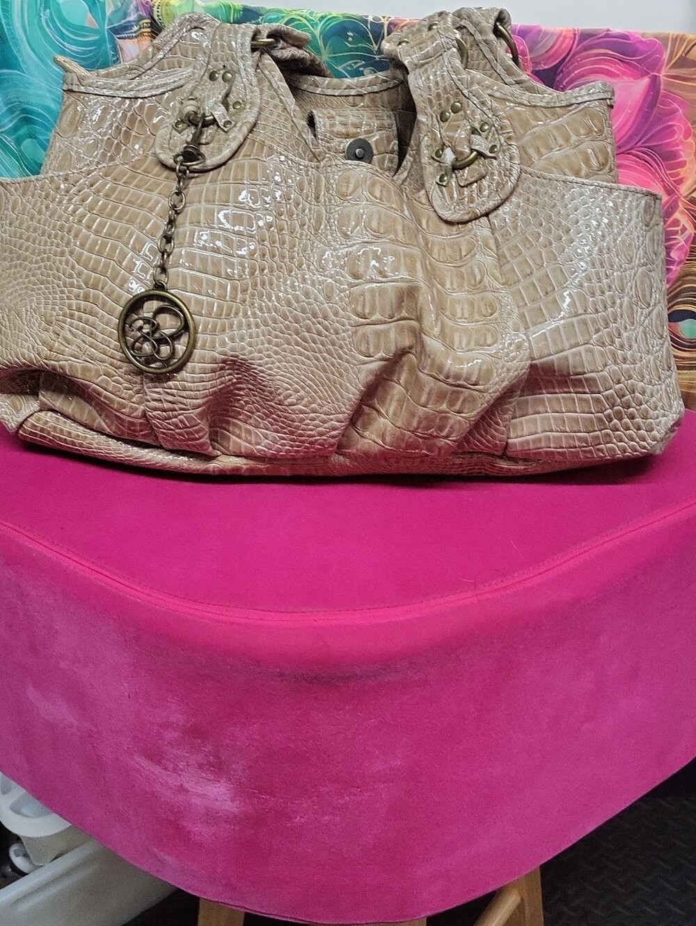 Neutral Croc-Embossed Tote Bag - Beige
